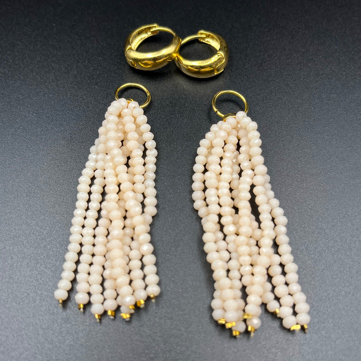 Gold-Plated Long Crystal Tassel Earrings with Removable Fringes | Chubby Hoop Dangle Earrings