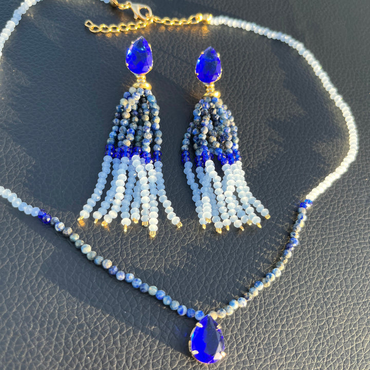 Crystal and Zirconia Earrings and Necklace Set with 18K Gold Finish