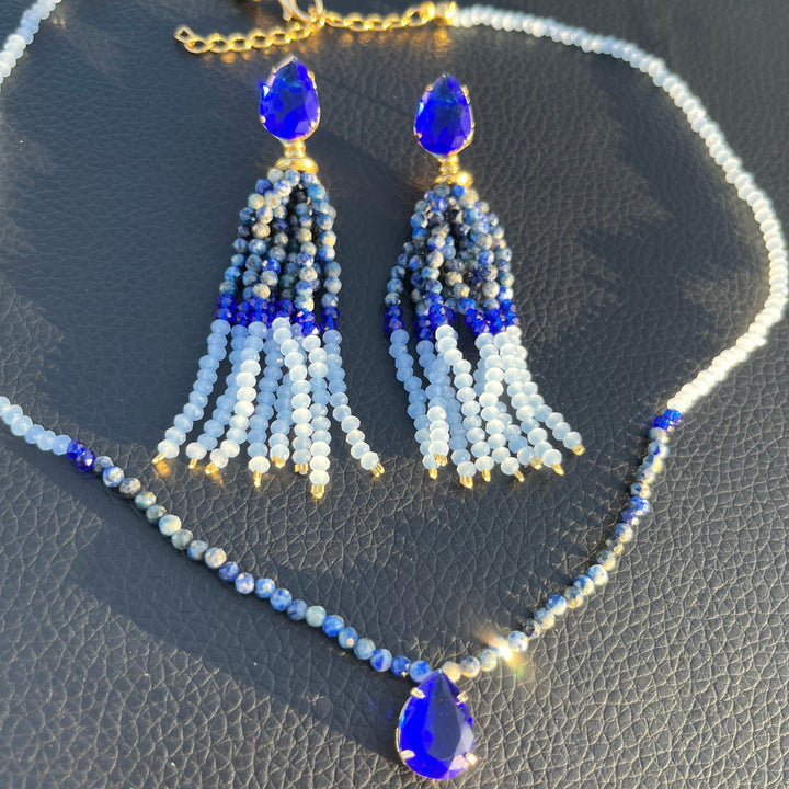 Crystal and Zirconia Earrings and Necklace Set with 18K Gold Finish