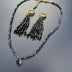 Crystal fringe necklace and earring set with 18k gold finish