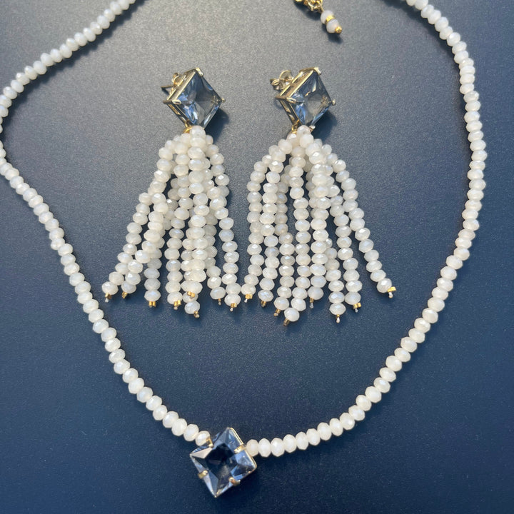 Crystal and Zirconia Earrings and Necklace Set with 18K Gold Finish